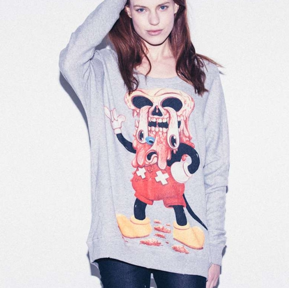 Drop Dead Facemelter Mickey Mouse Pullover Sweater | US S-M - Picture 1 of 5